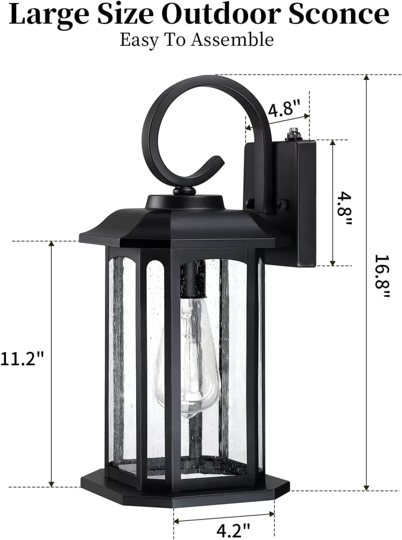 WL314A B07053PP 16.8'' Large Dusk to Dawn Outdoor Wall Lights, Brown Exterior Lighting Fixtures Wall Sconce with Seeded Glass, Waterproof Front Porch Light Outside Wall Lantern for House Patio Garage - Image 2
