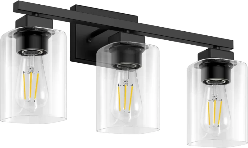 B19003P 3-Light Bathroom Light Fixtures, Modern Black Bathroom Vanity Light, Bathroom Lighting Fixtures Over Mirror, Matte Black Bathroom Wall Lamp, Wall Lights for Living Room Bedroom Hallway