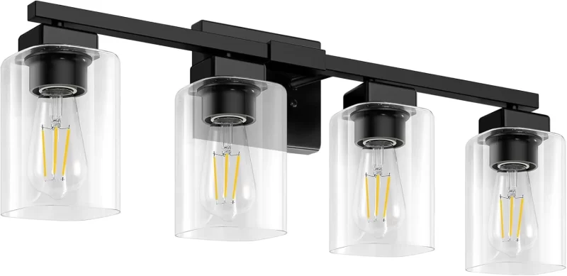 B27003PB 4-Light Bathroom Light Fixtures, Modern Nickel Bathroom Vanity Light, Bathroom Lighting Fixtures Over Mirror, Matte Nickel Bathroom Wall Lamp, Wall Lights for Living Room Bedroom Hallway