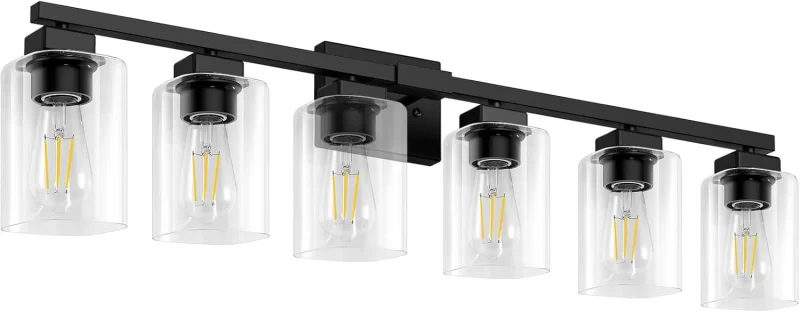 B38002PB 6-Light Bathroom Light Fixtures, Modern Black Bathroom Vanity Light, Bathroom Lighting Fixtures Over Mirror, Matte Black Bathroom Wall Lamp, Wall Lights for Living Room Bedroom Hallway