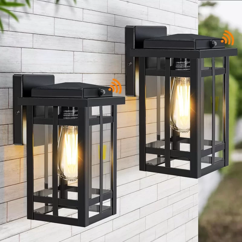 WL310B B05061PP Dusk to Dawn Outdoor Wall Lighting 9.76'', Exterior Light Fixture Wall Mount for House Front Porch Light, Black Anti-Rust Modern Outdoor Wall Lantern with Tempered Glass Shade for Garage
