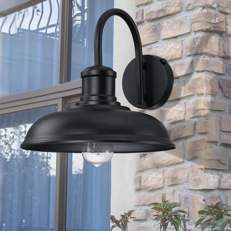 WL403B B12019PP 12'' Dusk to Dawn Outdoor Gooseneck Barn Light, 2-Pack Outdoor Wall Sconce Farmhouse Exterior Light Wall Lighting Fixture Industrial Black Wall Lantern for Porch, Entryway, Garage - Image 4