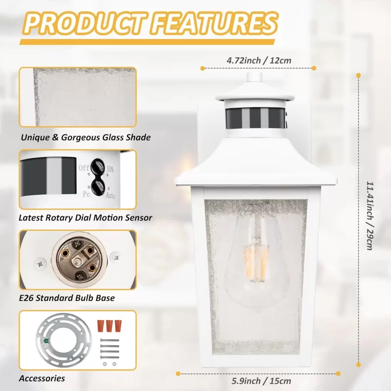 B06079PG-WH Motion Sensor Outdoor Wall Light - Black Dusk to Dawn Outdoor Lighting, LED Waterproof Exterior Light Fixture, Modern Porch Light Outside Wall Mount for House Patio Garage Garage, Anti-Rust - Image 3