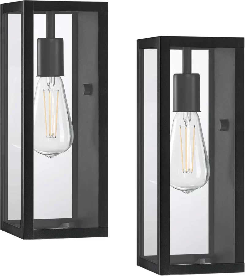 WL102B B04025BP Outdoor Exterior Wall Lights for House 2Packs, 12.6'' Matte Black Rectangular Metal Frame & Clear Glass Shade, Waterproof Outdoor Garage Lights Patio Wall Sconce Porch Light, Bulb Not Included - Image 7