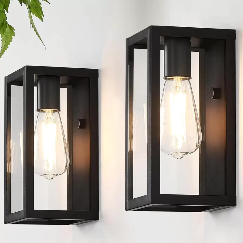 WL101B B04025P Outdoor Exterior Wall Lights for House 2Packs, 9.5'' Small Matte Black Waterproof Front Porch Lights with Tempered Glass, Outdoor Lighting Fixtures Outside Patio Garage Wall Mount Sconces, None-Bulb