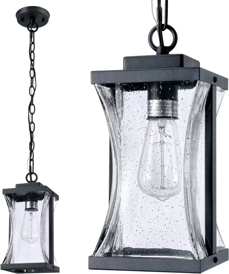 D05042P Outdoor Pendant Lights Fixture for Porch, Farmhouse Exterior Hanging Lantern with Adjustable Chain and Air Bubble Glass for Foyer Doorway Front Door Patio Entryway - Image 6