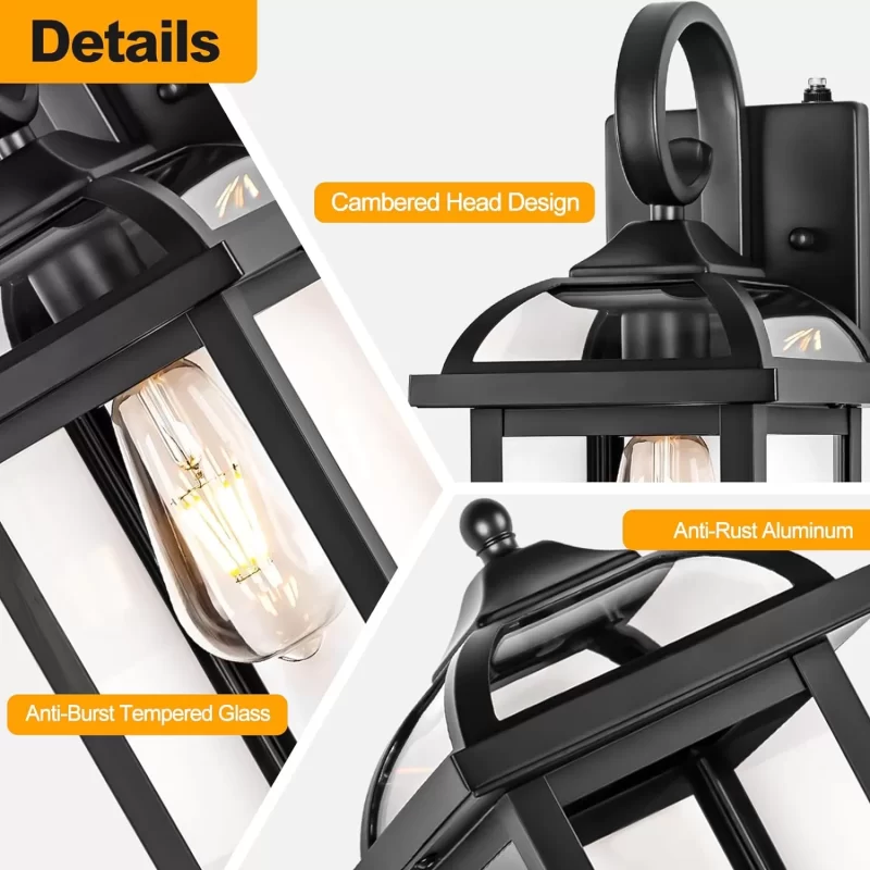 B07049PP 18” Dusk to Dawn Outdoor Lights for House 2-Pack, Anti-Rust Aluminum Exterior Light Fixtures with Fully Enclosed Bottom Outside Wall Lanterns IP65 Waterproof Porch Lights - Image 3