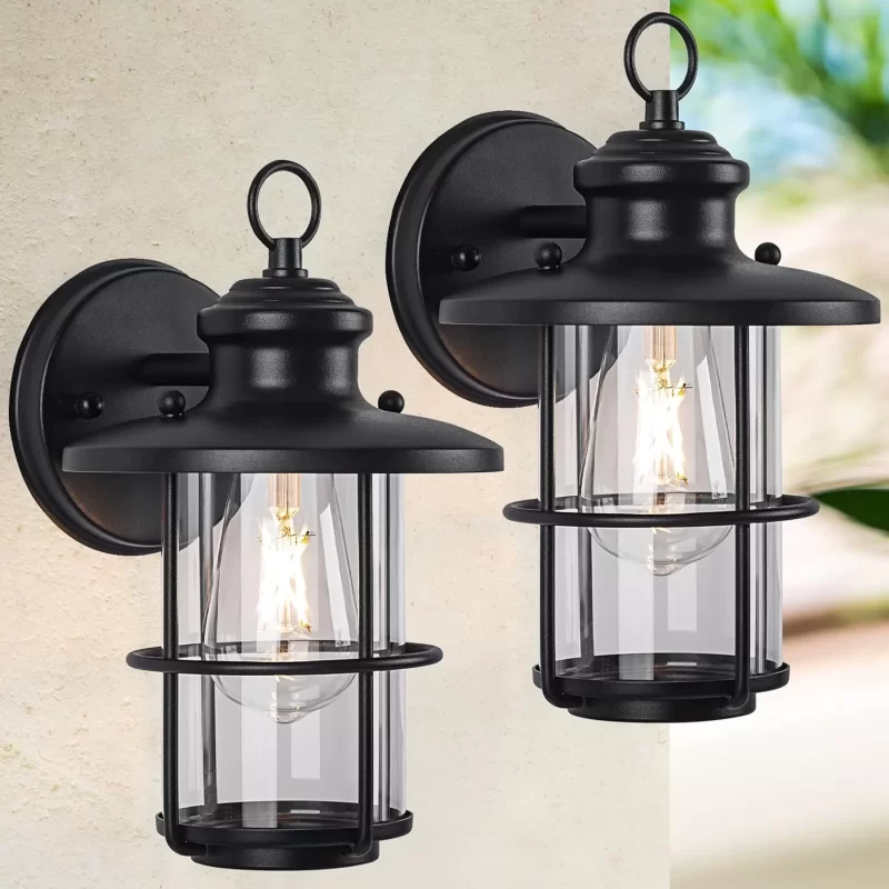 B06101P Outdoor Light Fixture 2 Packs, Exterior Waterproof Wall Sconce Light Fixtures, Outdoor Wall Lighting with Clear Glass Shade, Anti-Rust Porch Lights for Outdoor with E26 Base