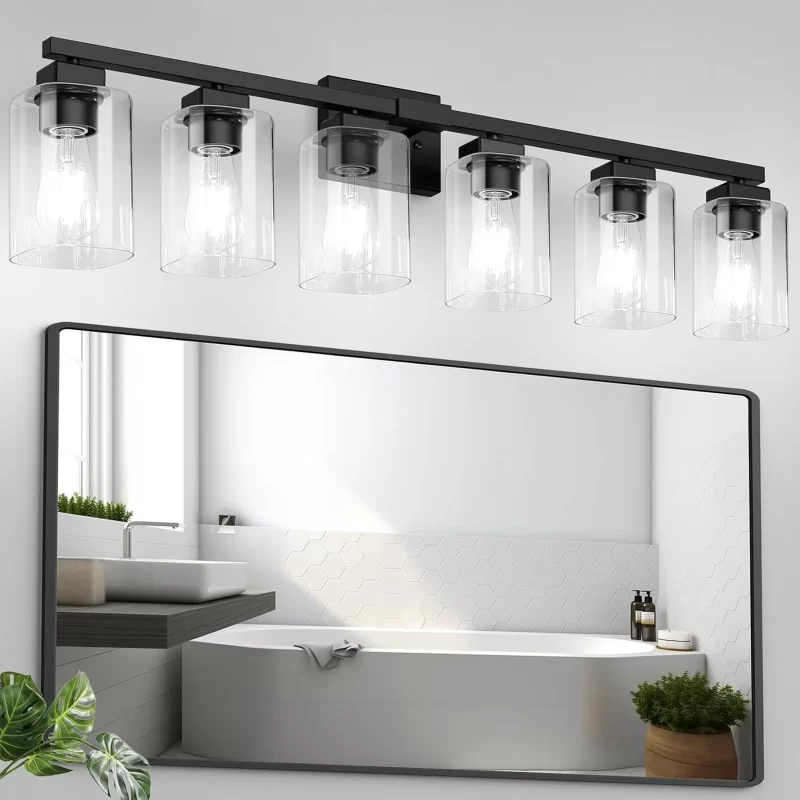 B38002PB 6-Light Bathroom Light Fixtures, Modern Black Bathroom Vanity Light, Bathroom Lighting Fixtures Over Mirror, Matte Black Bathroom Wall Lamp, Wall Lights for Living Room Bedroom Hallway - Image 3