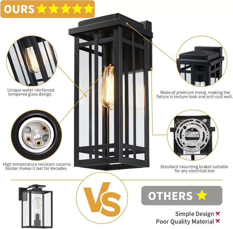 WL320A B05061PC 13.8'' Outdoor Wall Light Fixtures 2 Packs, Porch Lights Outdoor Lighting for House, Exterior Lighting Fixtures Wall Lantern, Waterproof Modern Outside Sconce for Front Door, Garage - Image 6
