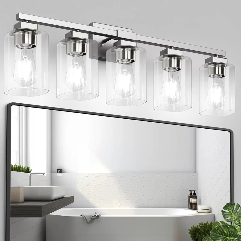 B31003PB 5-Light Bathroom Light Fixtures, Gold Bathroom Vanity Light, Bathroom Lighting Fixtures Over Mirror, Gold Bathroom Wall Lamp, Wall Lights for Living Room Bedroom Hallway - Image 3