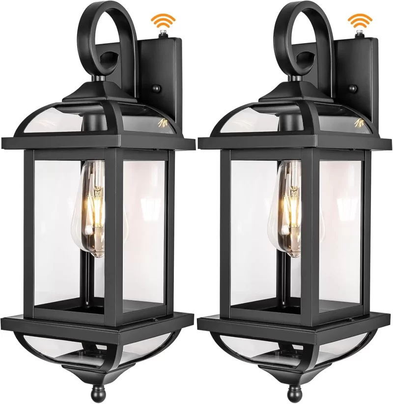 B07049PP 18” Dusk to Dawn Outdoor Lights for House 2-Pack, Anti-Rust Aluminum Exterior Light Fixtures with Fully Enclosed Bottom Outside Wall Lanterns IP65 Waterproof Porch Lights