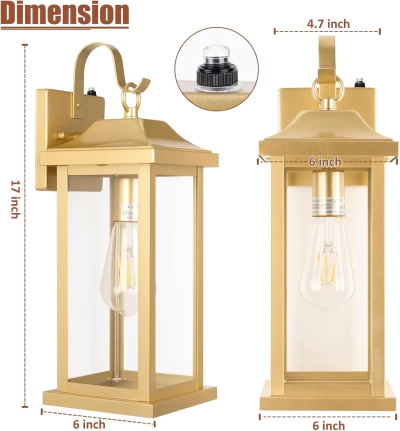 B06115PP Dusk to Dawn Large Outdoor Wall Light 17 Inch, Exterior Light Fixture Porch Light with Tempered Clear Glass, IP65 Waterproof Anti-Rust Outside Wall Sconce Matte Black Wall Lantern - Image 2