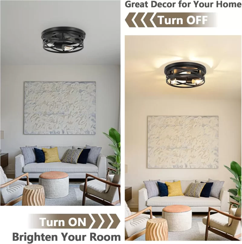 X12021P 13-Inch Farmhouse Ceiling Light Fixture, 3-Light Flush Mount Light Fixture, Kitchen Lighting Fixtures Ceiling with Adjustable Head, Black Light Fixture for Bedroom Hallway Kitchen Entryway - Image 5