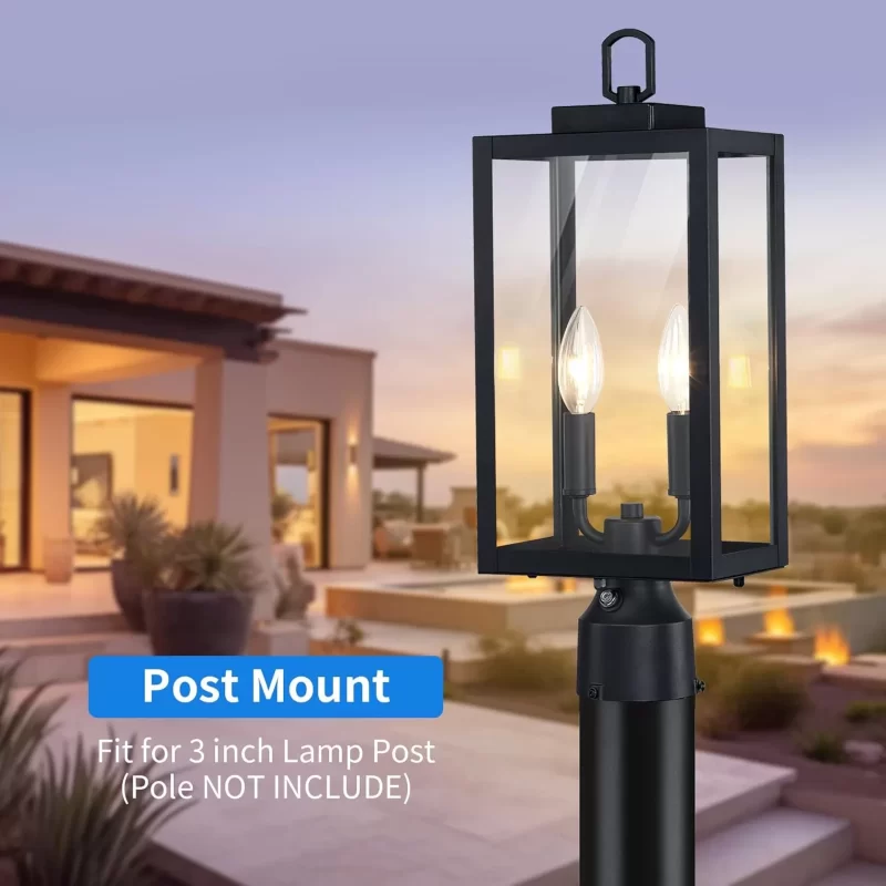 PL103A Z07043BPPDusk to Dawn Outdoor Post Light, 18'' Lamp Post Light Fixture 2-Light, Waterproof Modern Outside Post Lantern Column Lights, Exterior Pole Lighting Pillar Lantern, 1 Pack (Not Include Mounting Base) - Image 3