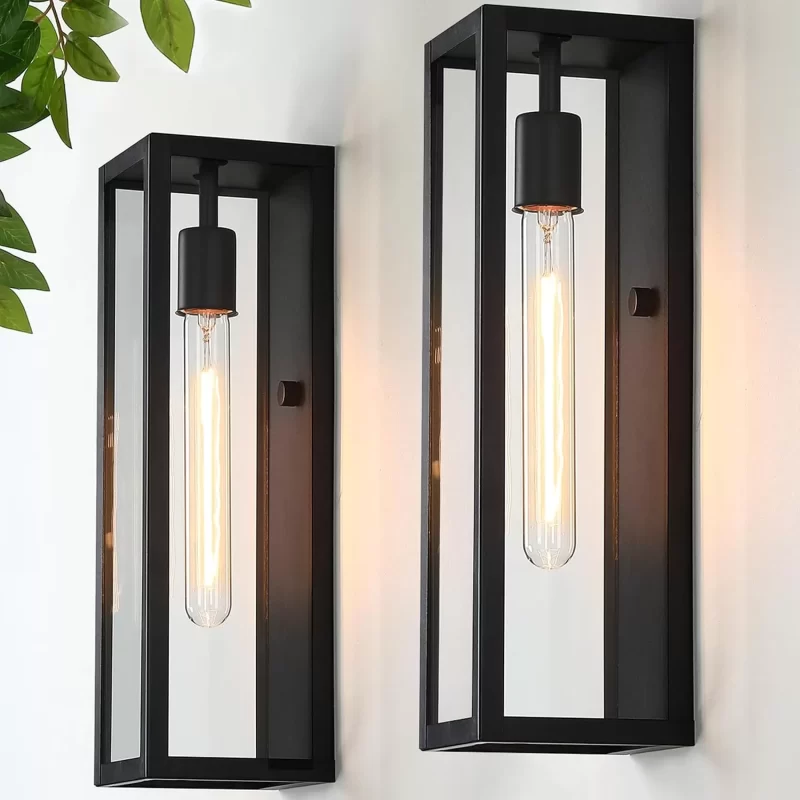 WL103B B04025CPLarge Outdoor Exterior Wall Lights for House 2-Pack, 15.8'' Waterproof Matte Black Front Porch Lights, Rectangular Outdoor Wall Sconce Lantern for Patio Entryway Garage, Bulb Not Included