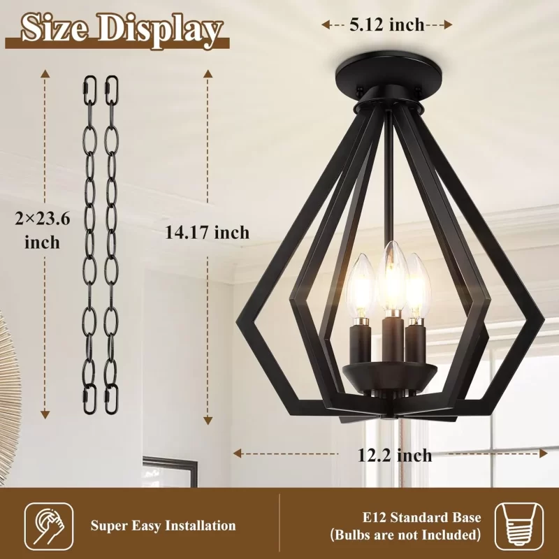D12007P Pendant Light for Kitchen Island, Farmhouse Chandelier with Adjustable Hanging Height, 3-Light Kitchen Hanging Ceiling Light, Modern Dining Room Lighting Fixture for Hallway Entryway Bedroom - Image 3