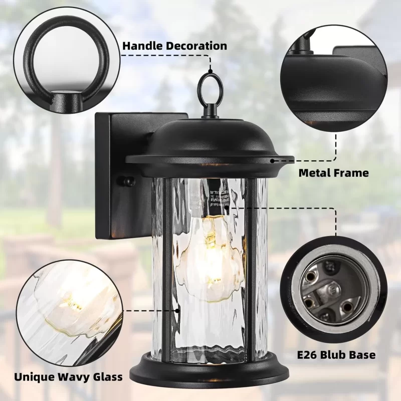 B06102P 2 Pack Exterior Waterproof Wall Sconce Light Fixtures with Clear Glass Shade, Anti-Rust Porch Lights for Outdoor with E26 Socket - Image 2