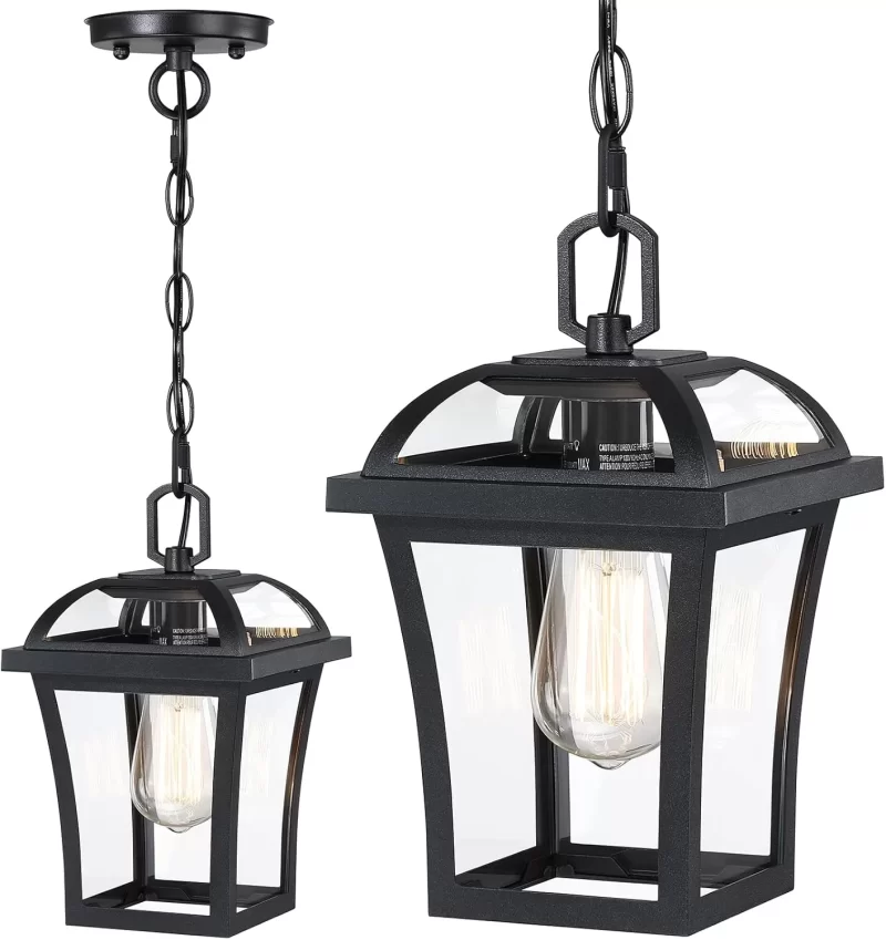 D06100P Outdoor Pendant Lights for Porch, Farmhouse Exterior Hanging Lights Fixture with Adjustable Chain,Modern Black Outdoor Chandelier Lantern with Clear Glass for Front Porch, Yard, Gazebo - Image 6