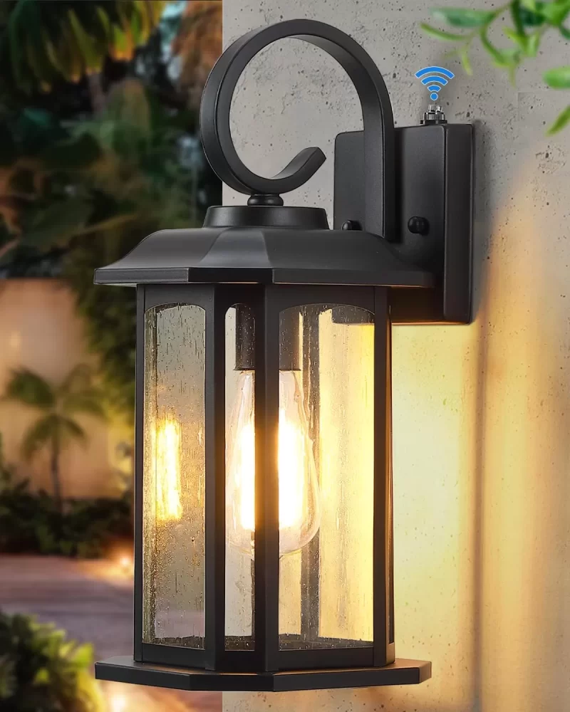 WL314A B07053PP 16.8'' Large Dusk to Dawn Outdoor Wall Lights, Brown Exterior Lighting Fixtures Wall Sconce with Seeded Glass, Waterproof Front Porch Light Outside Wall Lantern for House Patio Garage