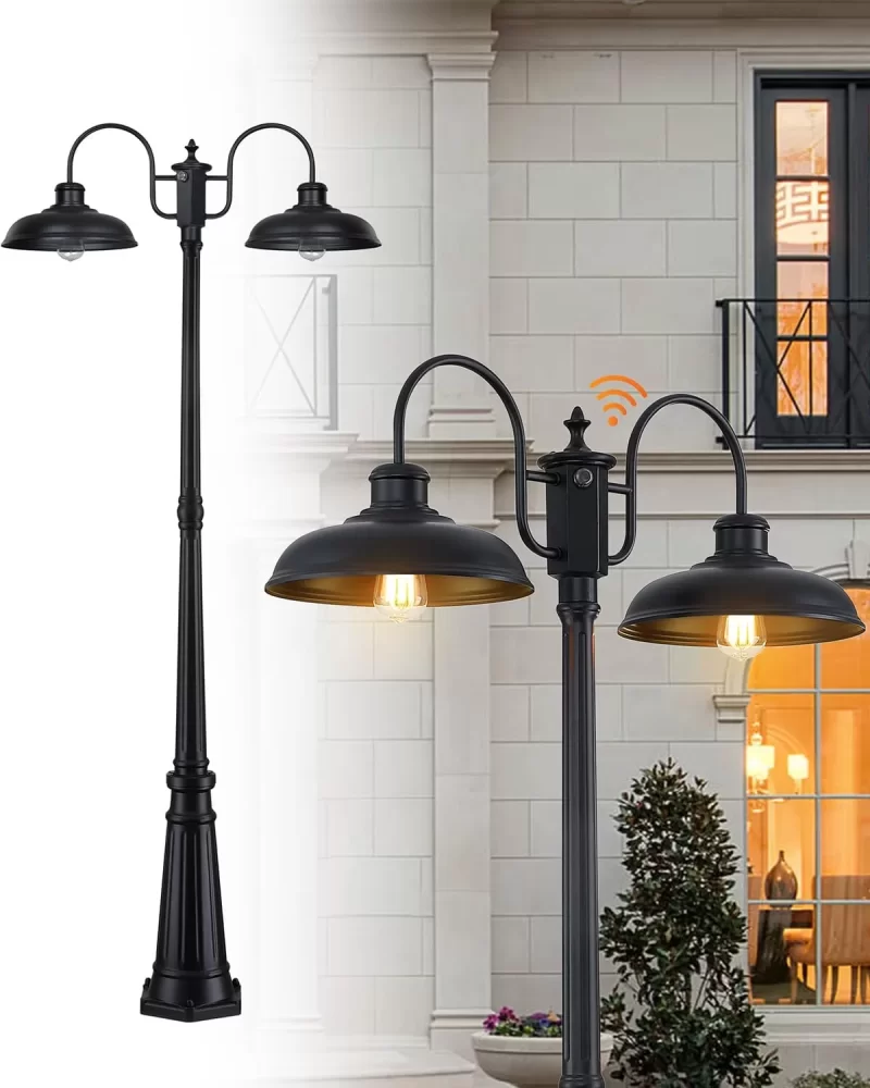 WL202A Z34002PP Dusk to Dawn Outdoor Lamp Post Light 2-Head, Outdoor Post Light Street Light Post for Outside with Sensor, Waterproof Black Farmhouse Pole Lighting Fixture for Backyard Garden Patio Driveway