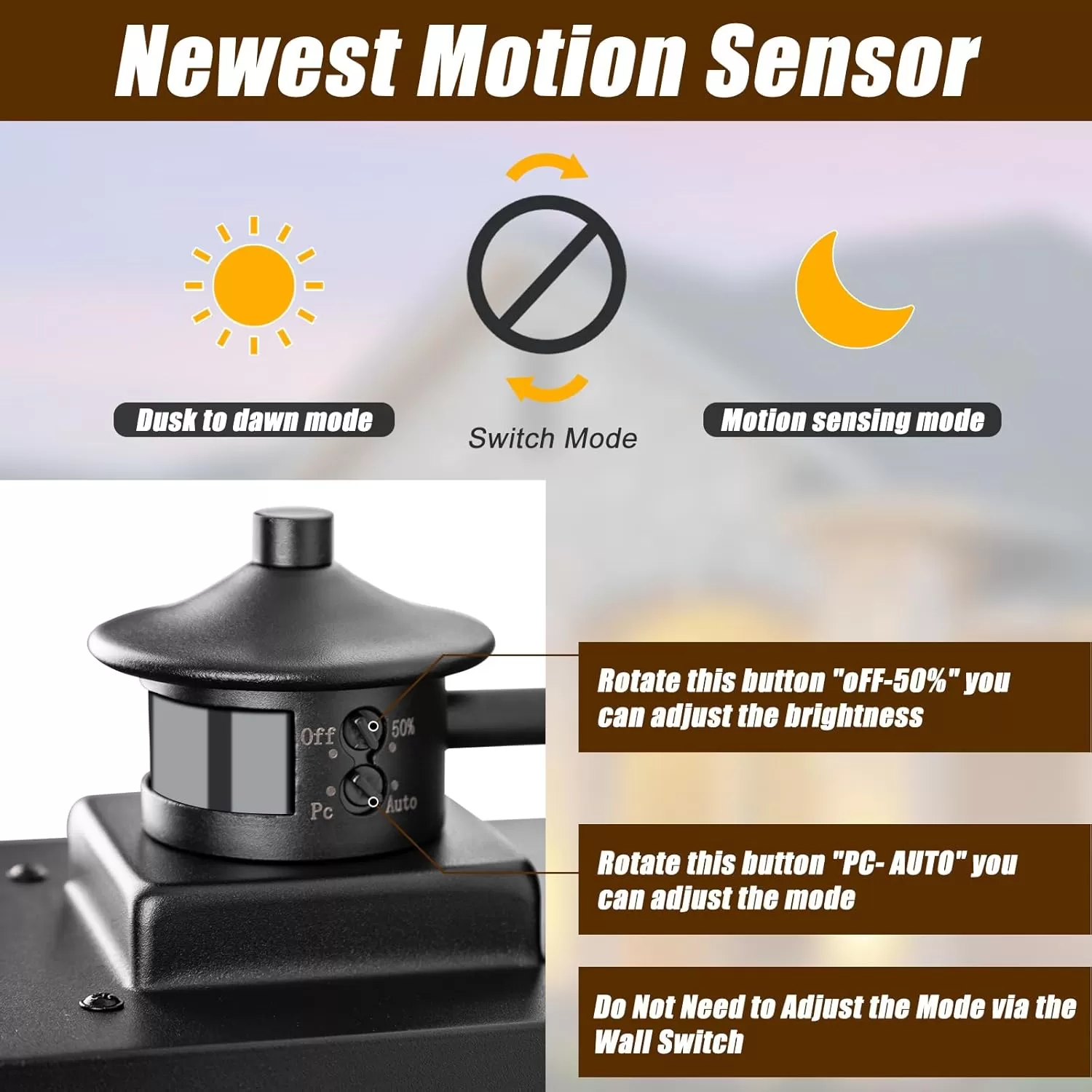 B06116PG Porch Lights Outdoor Motion Sensor 2 Packs, Black Dawn to Dusk Outdoor Wall Light Fixture, Exterior Motion Sensor Light with Glass Shade, Rust Proof Motion Sensing Front Porch Light - Image 3