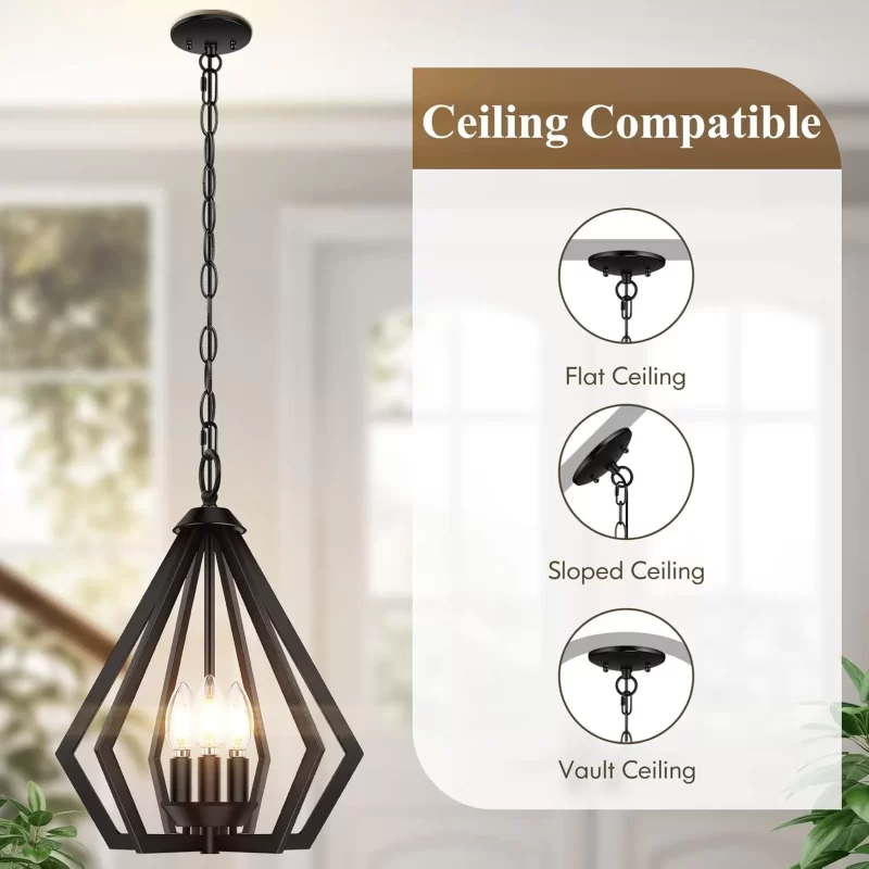 D12007P Pendant Light for Kitchen Island, Farmhouse Chandelier with Adjustable Hanging Height, 3-Light Kitchen Hanging Ceiling Light, Modern Dining Room Lighting Fixture for Hallway Entryway Bedroom - Image 5