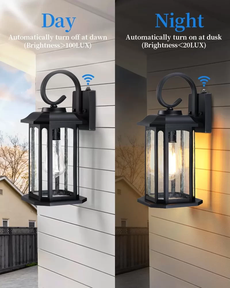 WL314A B07053PP 16.8'' Large Dusk to Dawn Outdoor Wall Lights, Brown Exterior Lighting Fixtures Wall Sconce with Seeded Glass, Waterproof Front Porch Light Outside Wall Lantern for House Patio Garage - Image 3