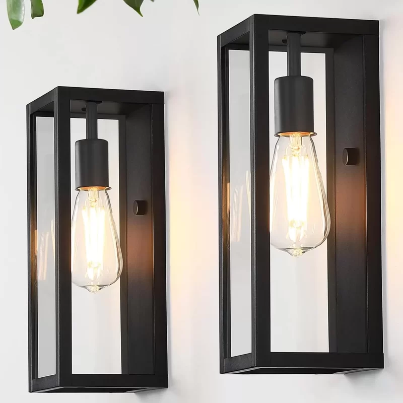 WL102B B04025BP Outdoor Exterior Wall Lights for House 2Packs, 12.6'' Matte Black Rectangular Metal Frame & Clear Glass Shade, Waterproof Outdoor Garage Lights Patio Wall Sconce Porch Light, Bulb Not Included