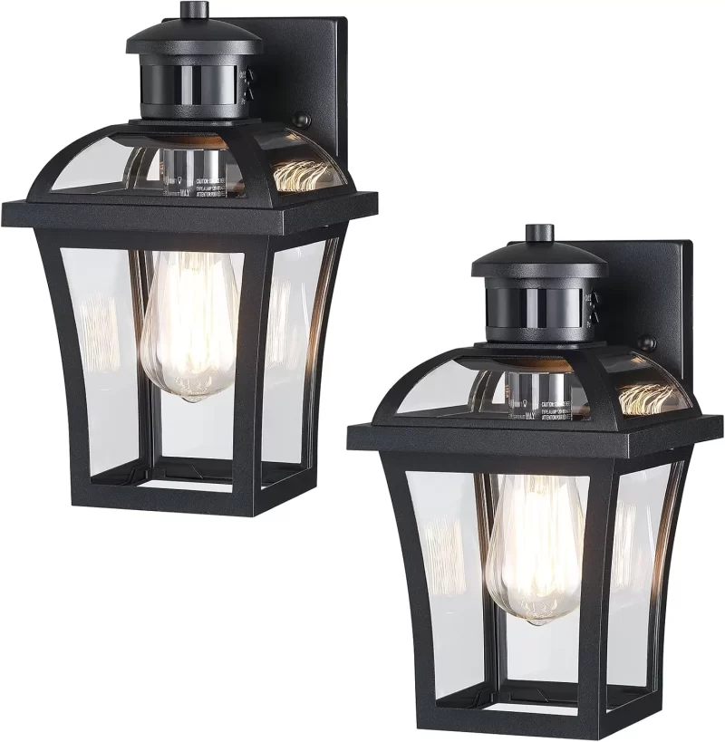 B06100BPG 2-Pack Motion Sensor Outdoor Lights, Upgraded Dusk to Dawn Exterior Lighting Fixtures,Waterproof Black Porch Lights Wall Sconce for House,Patio,Garage,Entryway