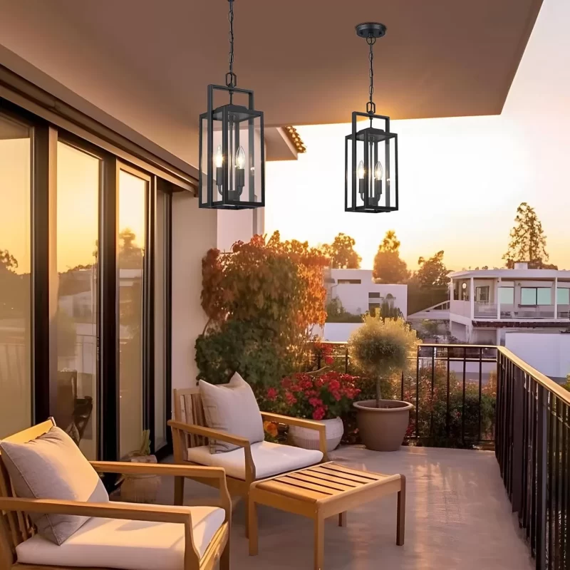 CL214A D06201P Large Outdoor Pendant Light 2-Light, 17.75'' Modern Black Metal Outside Chandelier Exterior Hanging Fixture Ceiling Mount with Clear Glass for Front Porch Entrance Entryway - Image 2
