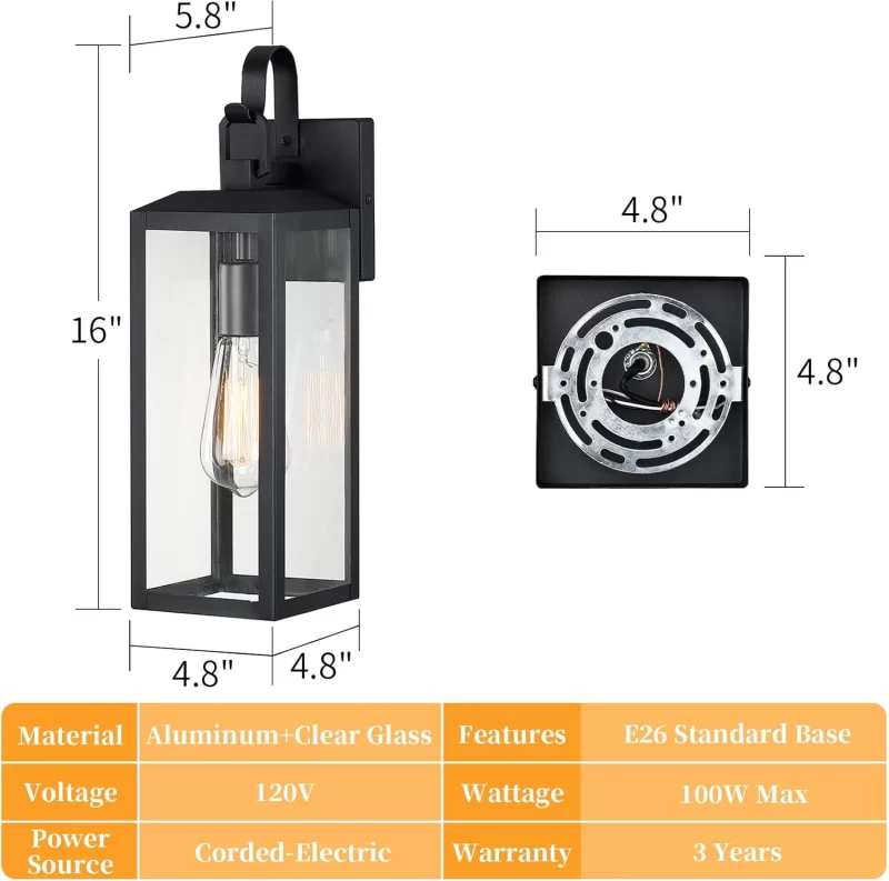 WL108A B04044P utdoor Wall Lights 2-Packs, Modern Black Exterior Lighting Fixtures, Waterproof Outdoor Sconces Porch Light for House Wall Mount, Farmhouse Wall Lanterns for Front Door, Patio, Garage - Image 2