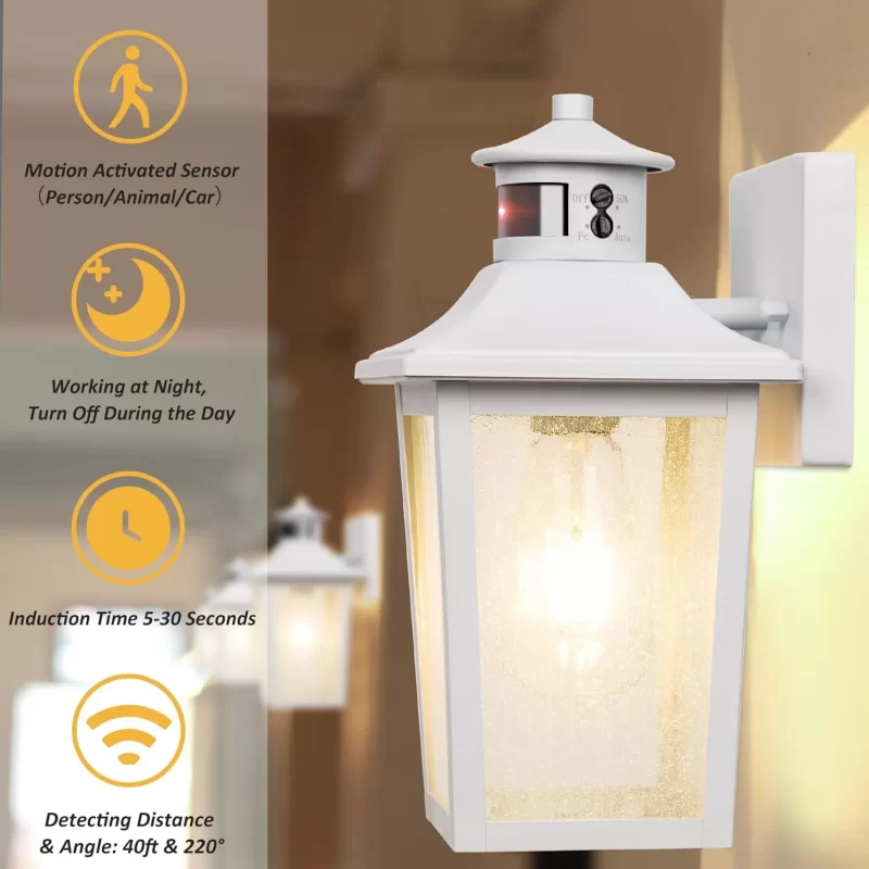 B06079PG-WH Motion Sensor Outdoor Wall Light - Black Dusk to Dawn Outdoor Lighting, LED Waterproof Exterior Light Fixture, Modern Porch Light Outside Wall Mount for House Patio Garage Garage, Anti-Rust - Image 5