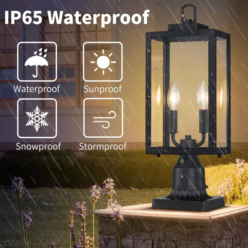 PL103A Z07043BPPDusk to Dawn Outdoor Post Light, 18'' Lamp Post Light Fixture 2-Light, Waterproof Modern Outside Post Lantern Column Lights, Exterior Pole Lighting Pillar Lantern, 1 Pack (Not Include Mounting Base) - Image 5