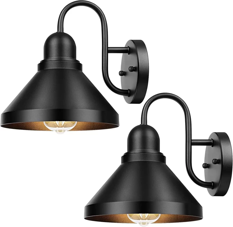 B08020P Outdoor Light Fixtures, 2-Pack Farmhouse Barn Lights for Porch, Industrial Black Exterior Wall Sconce for Garage, Patio, E26 Base Anti-Rust