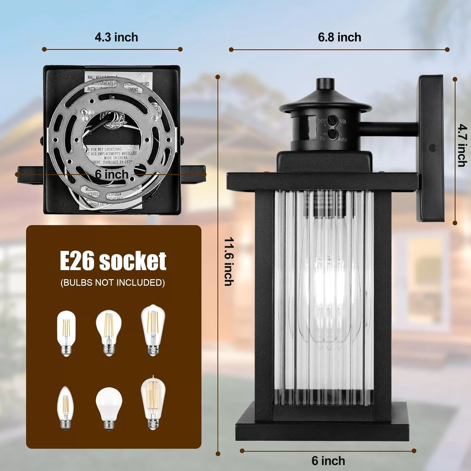 B06116PG Porch Lights Outdoor Motion Sensor 2 Packs, Black Dawn to Dusk Outdoor Wall Light Fixture, Exterior Motion Sensor Light with Glass Shade, Rust Proof Motion Sensing Front Porch Light - Image 2