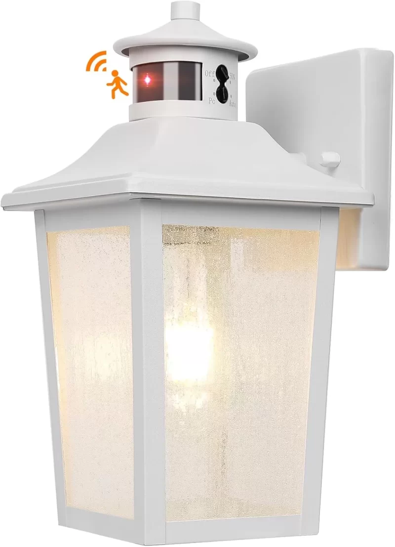 B06079PG-WH Motion Sensor Outdoor Wall Light - Black Dusk to Dawn Outdoor Lighting, LED Waterproof Exterior Light Fixture, Modern Porch Light Outside Wall Mount for House Patio Garage Garage, Anti-Rust