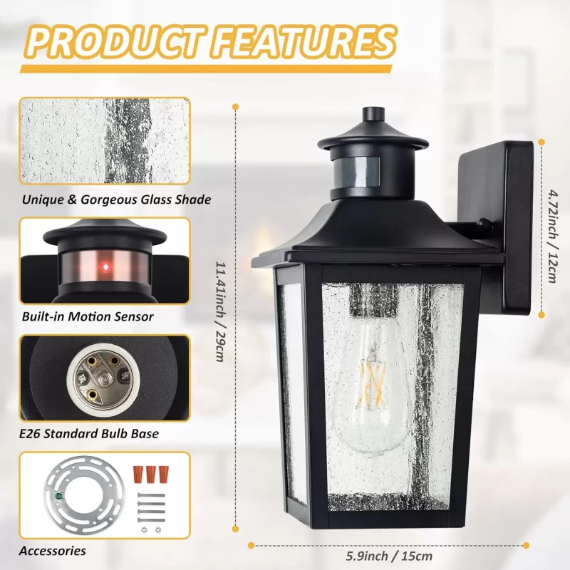 B06079PG Motion Sensor Outdoor Wall Light - Black Dusk to Dawn Outdoor Lighting, LED Waterproof Exterior Light Fixture, Modern Porch Light Outside Wall Mount for House Patio Garage Garage, Anti-Rust - Image 2
