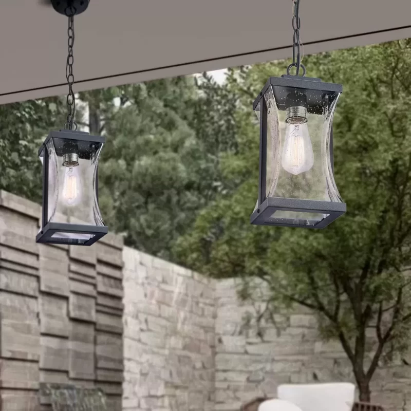 D05042P Outdoor Pendant Lights Fixture for Porch, Farmhouse Exterior Hanging Lantern with Adjustable Chain and Air Bubble Glass for Foyer Doorway Front Door Patio Entryway - Image 5