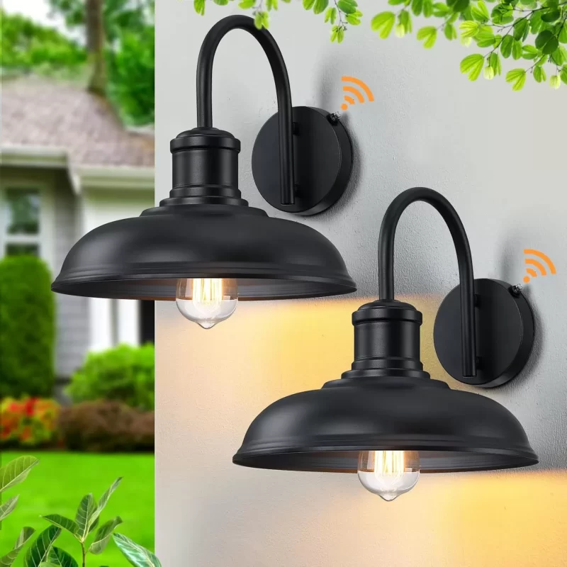 WL403B B12019PP 12'' Dusk to Dawn Outdoor Gooseneck Barn Light, 2-Pack Outdoor Wall Sconce Farmhouse Exterior Light Wall Lighting Fixture Industrial Black Wall Lantern for Porch, Entryway, Garage