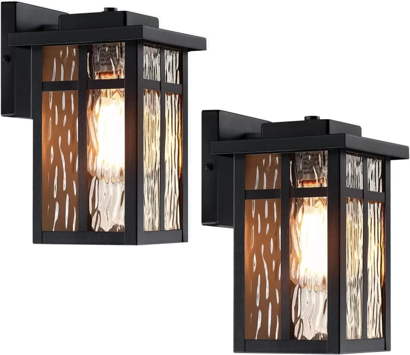 B06092P 2 Pack Outdoor Wall Light Fixtures, Waterproof Porch Lights Wall Lanterns, Exterior Lights for Outside Wall Scones with E26 Socket for Front Door Garage，Black