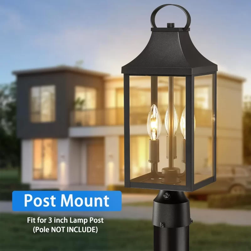 PL104A Z06091FPP 18.62'' Dusk to Dawn Post Light Outdoor, Large 3-Light Lamp Post Light Fixture, Modern Pillar Outside Lighting Waterproof Post Lantern Lamp Outdoor Post Light Fixtures Pole Lights for Porch - Image 2