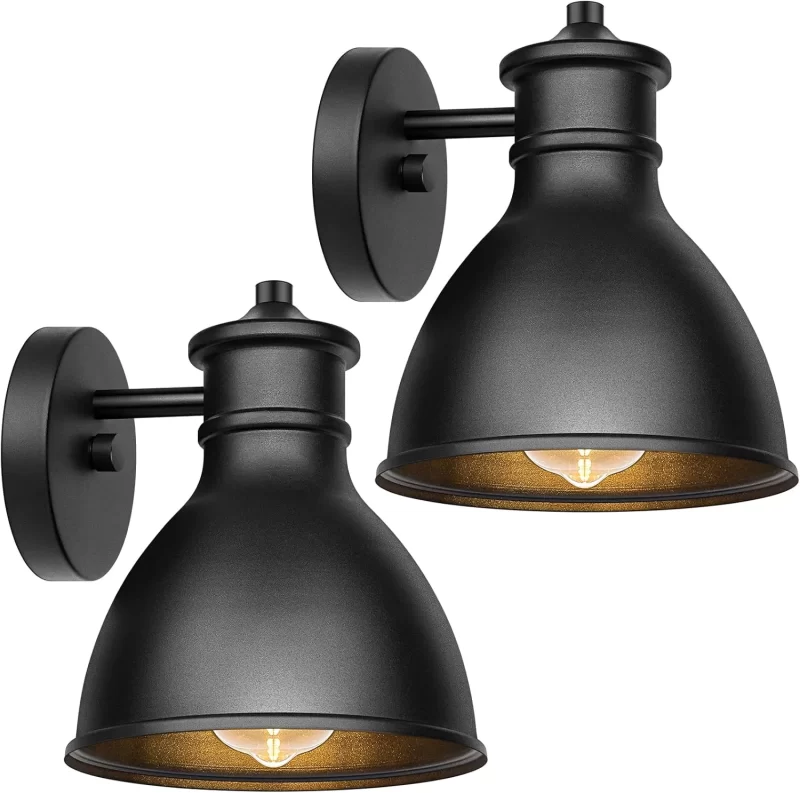 B06084P Outdoor Lights Wall Sconces Lantern, Farmhouse Wall Mount Porch Lights Fixtures, Industrial Patio Exterior Barn Light, Matte Black E26 Socket Lamp for Garage Doorway Bathroom