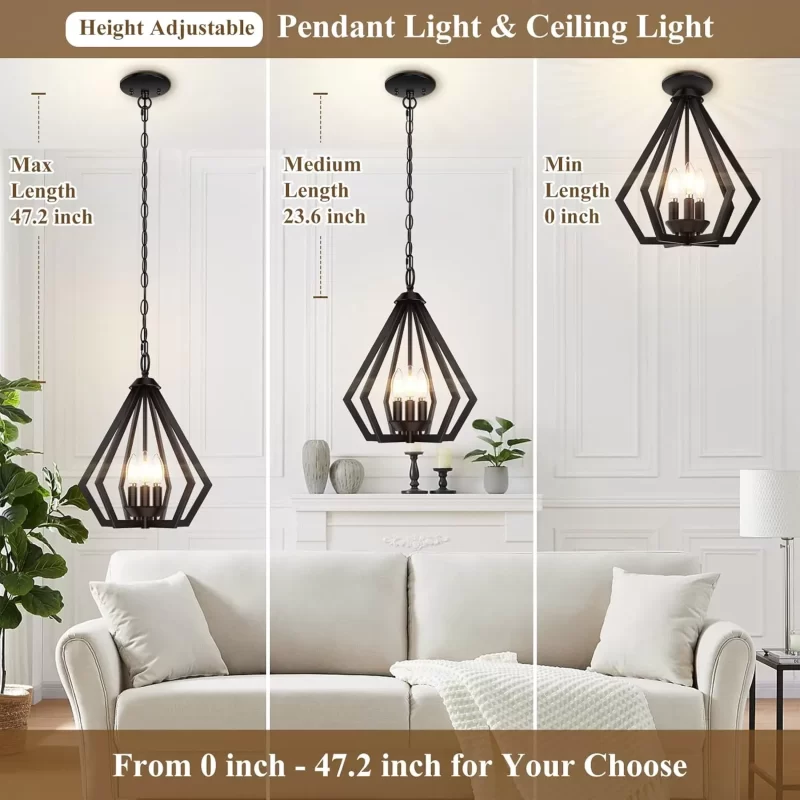 D12007P Pendant Light for Kitchen Island, Farmhouse Chandelier with Adjustable Hanging Height, 3-Light Kitchen Hanging Ceiling Light, Modern Dining Room Lighting Fixture for Hallway Entryway Bedroom - Image 4
