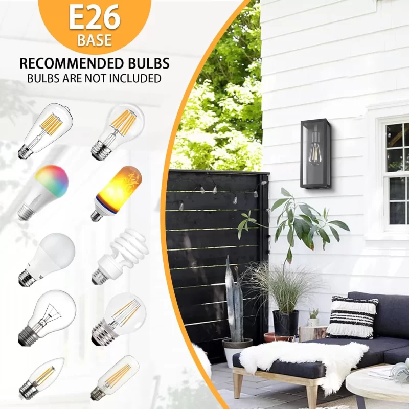 WL101B B04025P Outdoor Exterior Wall Lights for House 2Packs, 9.5'' Small Matte Black Waterproof Front Porch Lights with Tempered Glass, Outdoor Lighting Fixtures Outside Patio Garage Wall Mount Sconces, None-Bulb - Image 3