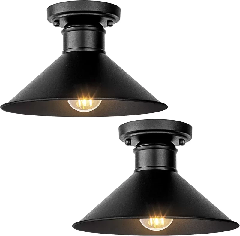X10004P 2-Pack Industrial Semi Flush Mount Ceiling Lights, Matte Black Farmhouse Light Fixtures, Close to Ceiling Lights for Kitchen, Laundry Room, Entryway, Hallway E26 Base, Bulb not Included