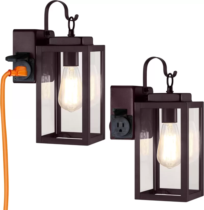 B05060BP 2 Pack Porch Lights Outdoor with UL Certified Outlet, Modern Outdoor Wall Lights Exterior Lighting Fixtures Waterproof, Outdoor Wall Sconces Outside Lights for House Front Door Garage