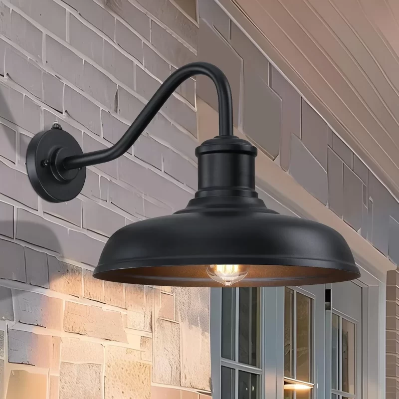 WL404B B13006PP 13.8'' Large Dusk to Dawn Outdoor Gooseneck Barn Light, 2-Pack Outdoor Wall Sconce Farmhouse Exterior Light Wall Lighting Fixture Industrial Black Lantern for Porch, Entryway, Garage - Image 5