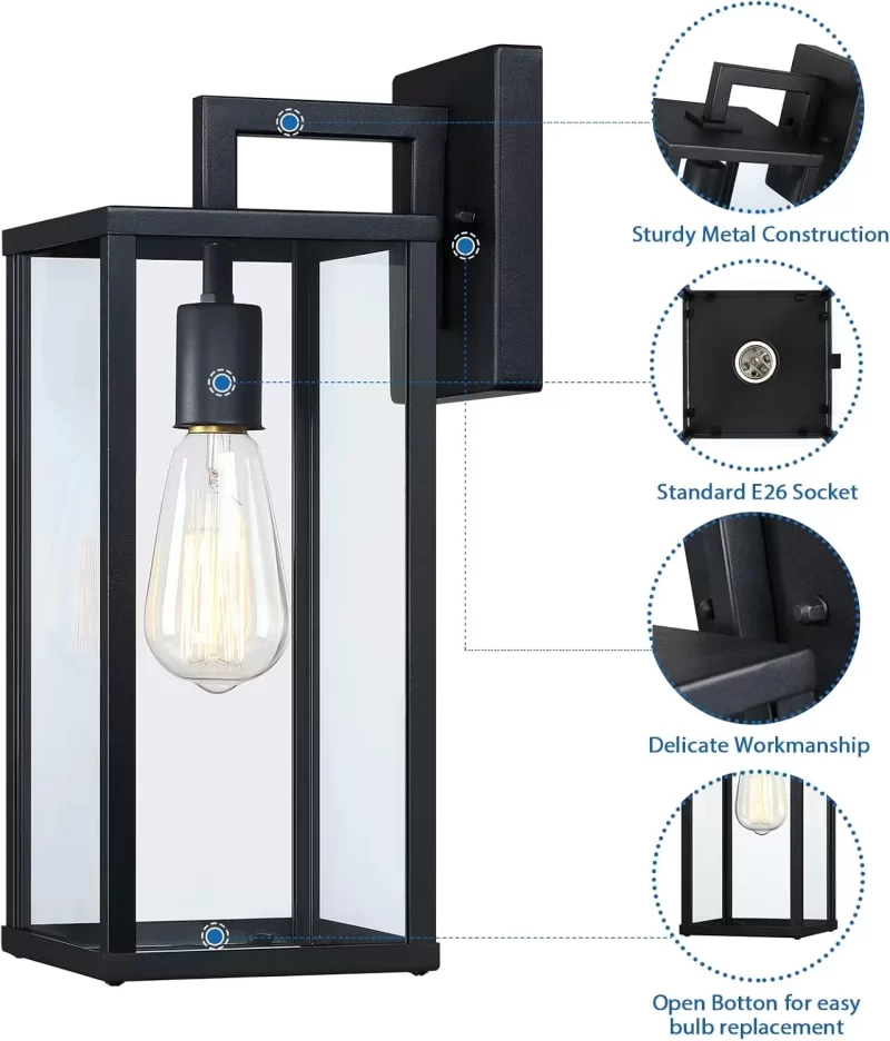 B05041P Outdoor Wall Lantern, 15" Large Exterior Waterproof Wall Sconce Light Fixture, Anti-Rust Black Porch Lights Mount Lighting for Outside, Patio,Front Back House, Garage, Entryway - Image 2