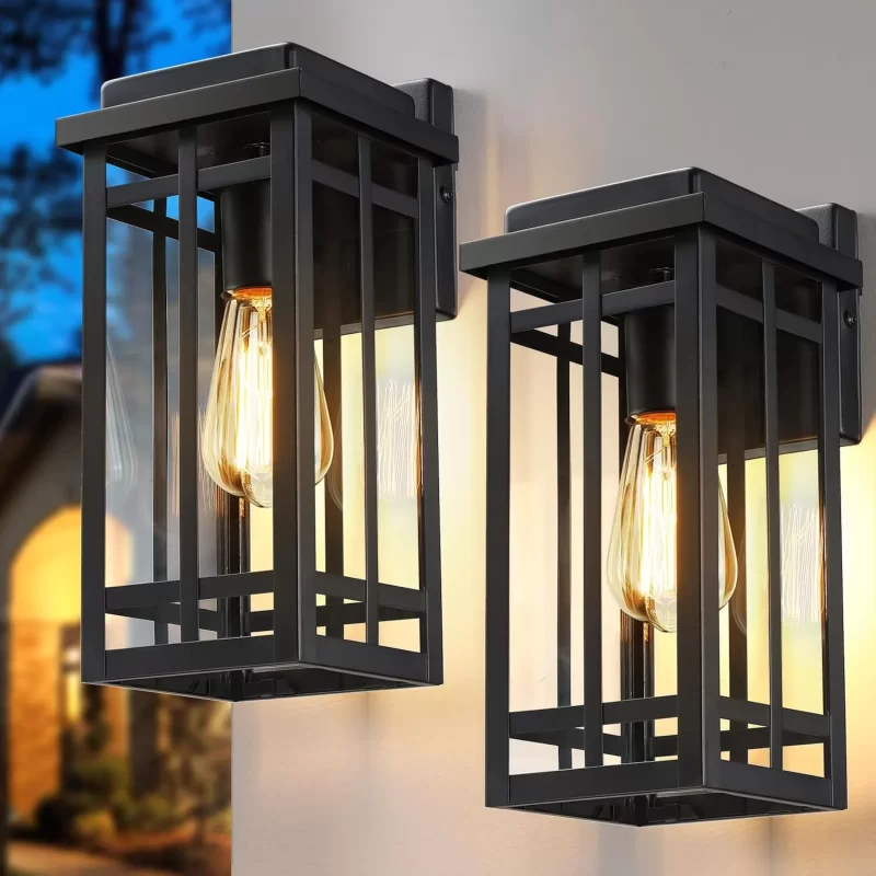 B05061PB 12'' Outdoor Wall Light Fixtures 2 Packs, Black Porch Lights Outdoor Lighting for House, Exterior Lighting Fixtures Wall Lanterns, Waterproof Modern Outside Sconce Lights for Front Door, Garage